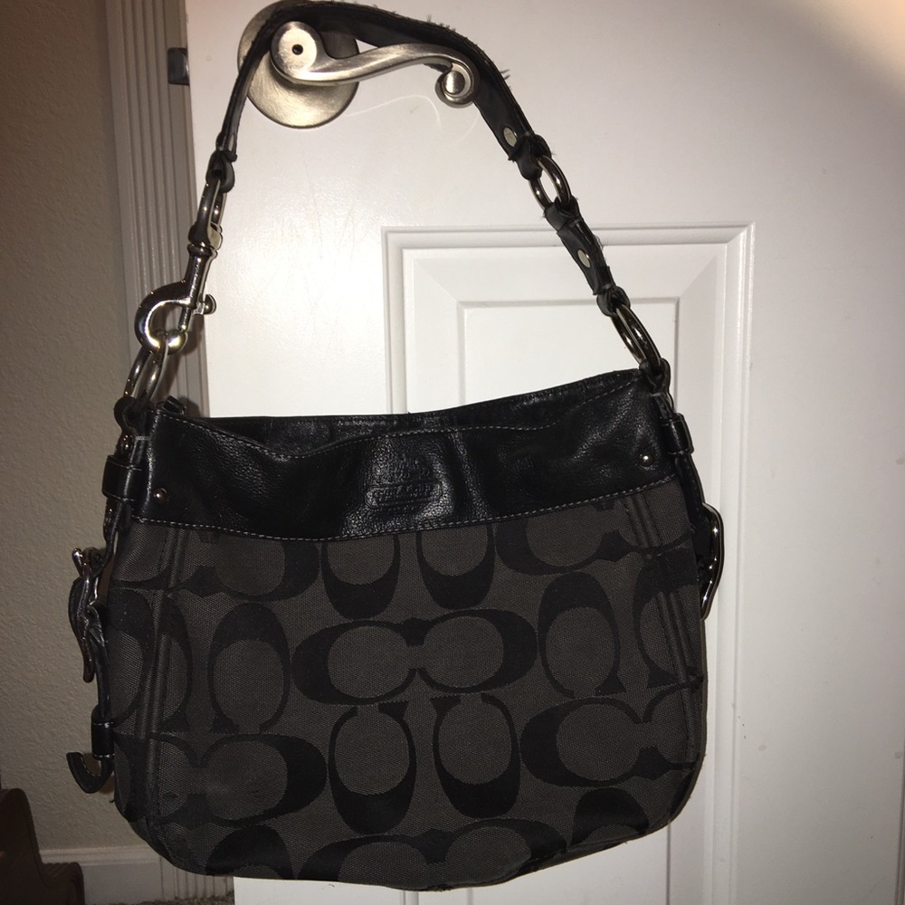 Black and gray Coach shoulder bag